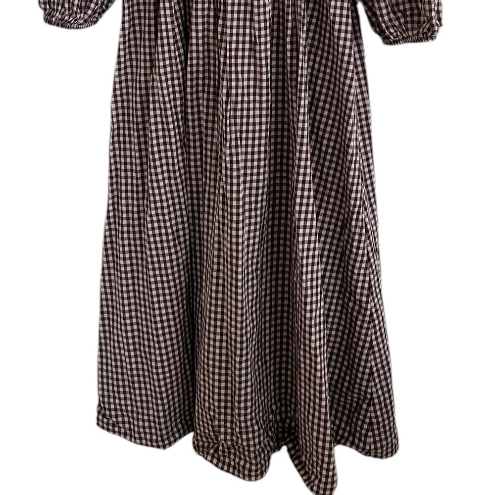 Damson Madder Dakota Bow Gingham Puff-Sleeve Midi Dress UK 16 - Picture 6 of 11